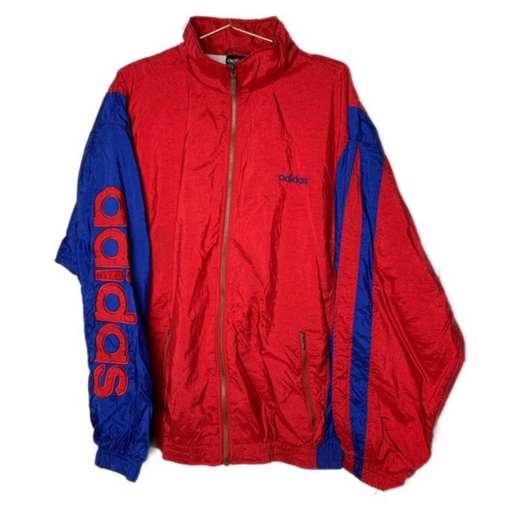 adidas Other - 🍟Adidas Red and Blue Spell Out Sleeve Windbreaker